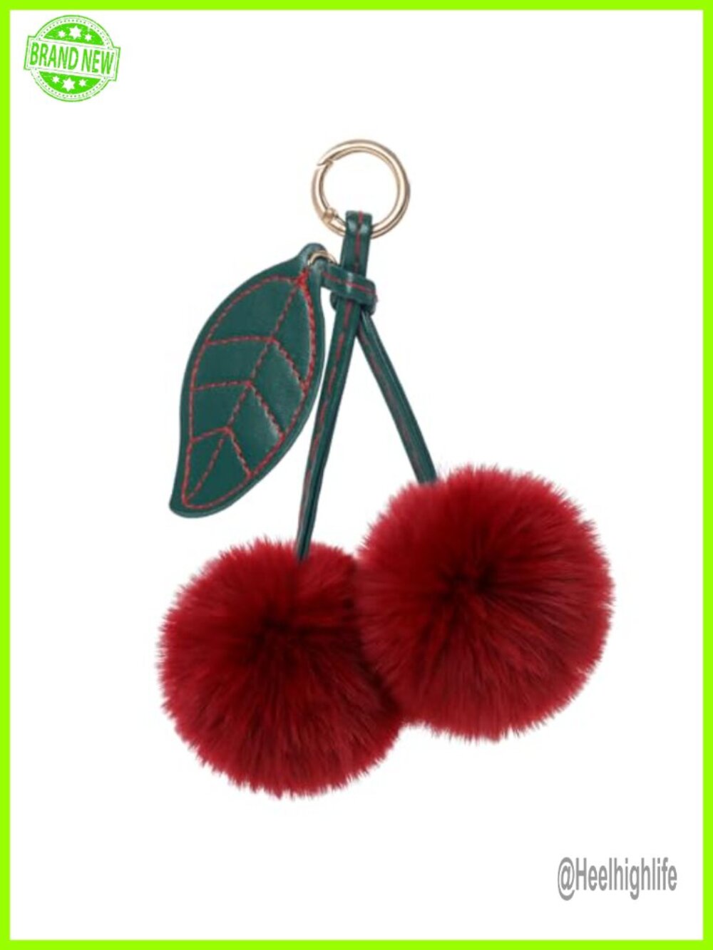 Faux Fur Cherry Pom Pom Keychain Lightweight Bag Charm